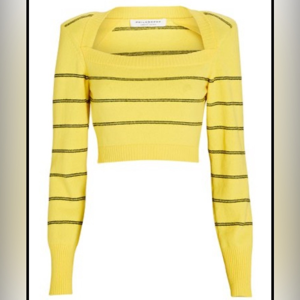 Nwt Philosophy Di Lorenzo Padded Shoulder Striped Crop Sweater |